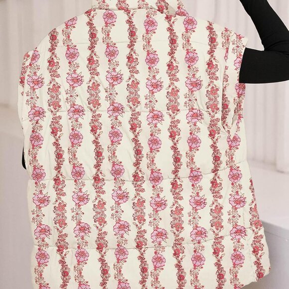 Womens Floral Oversized Puffer Vest Cap Sleeve Winter Warm Puffy Quilted Jackets - Picture 3 of 5